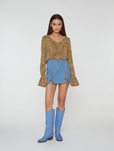 Коричневая блузка из шифона с леопардовым принтом, 6