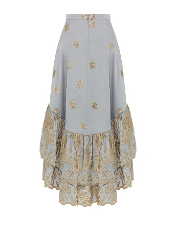 Серая юбка-миди из жаккарда с золотистым узором, 2
