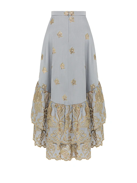 Серая юбка-миди из жаккарда с золотистым узором, 2