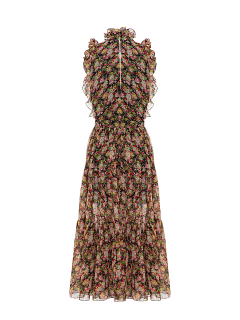 Черное платье-миди из шифона с цветочным принтом, 2