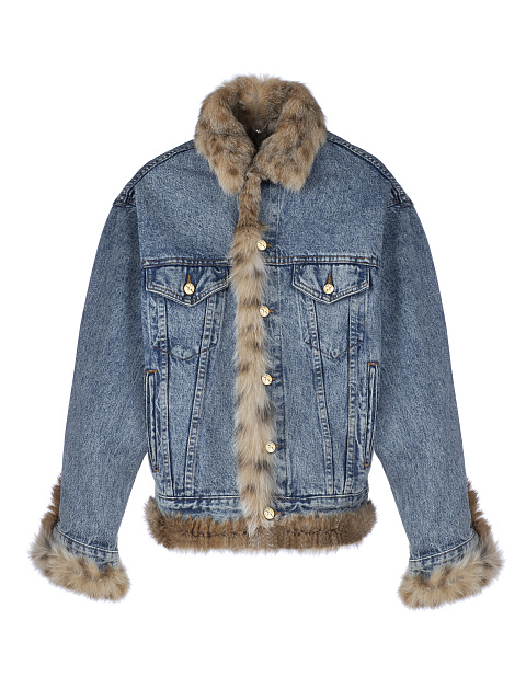 Голубая джинсовая куртка с мехом рыси, 1