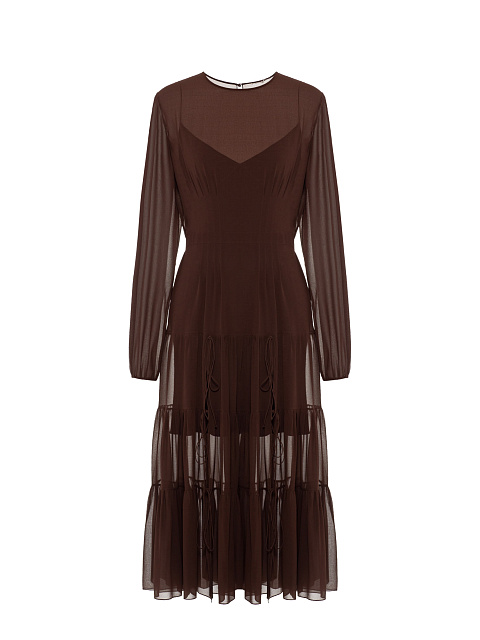 Темно-коричневое платье-миди из шифона, 1