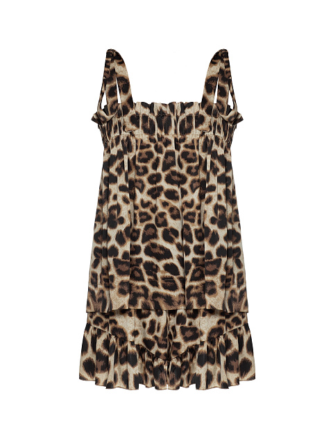 Леопардовый комплект из топа на завязках и шорт с рюшами, 1 Леопардовый комплект из топа на завязках и шорт с рюшами, 1