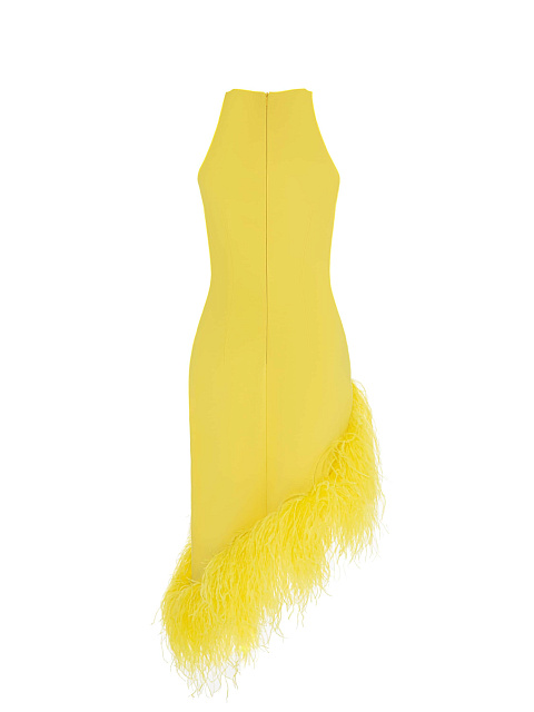 Желтое асимметричное платье из джерси с боа, 2 Желтое асимметричное платье из джерси с боа, 2