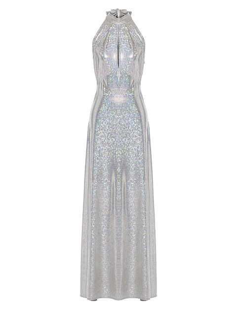 Серебристое голографическое платье-макси, 1