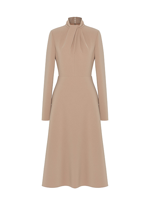 Платье-миди бежевого цвета с драпировкой, 1 Платье-миди бежевого цвета с драпировкой, 1