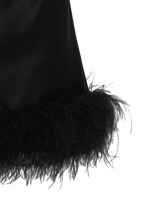 Черное атласное платье-комбинация с боа, 3