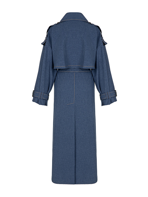 Синий двубортный льняной тренч, 2