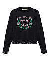 Свитер хлопковый черного цвета c розами, надпись "no drama club"