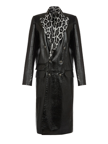 Черное кожаное пальто с подкладом из меха козлика, 1