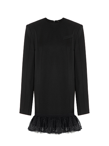 Черное платье-мини с кружевом и стразами, 1