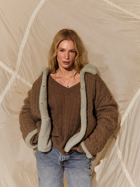 Двусторонний жакет из мятной норки и коричневого кашемира, 2