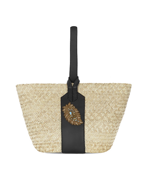Плетеная соломенная сумка с кожаной ручкой и вышивкой-пейсли, 3