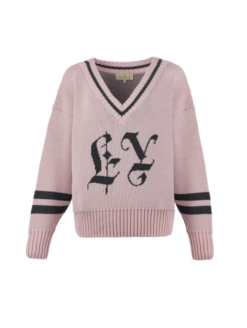 Розовый свитер с V-вырезом и готическим логотипом, 1