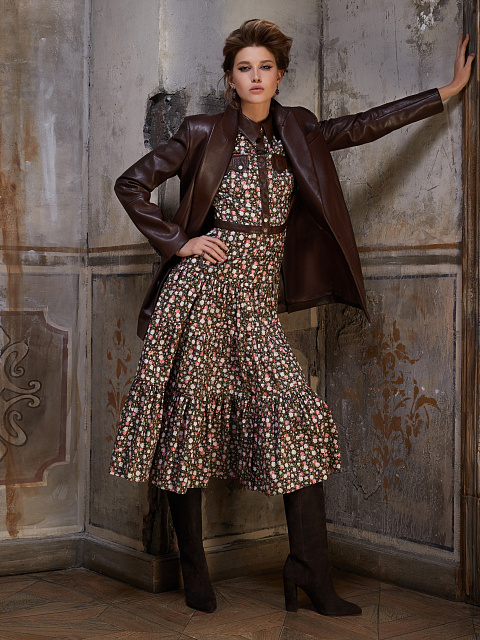 Коричневое платье с цветочным принтом, 3