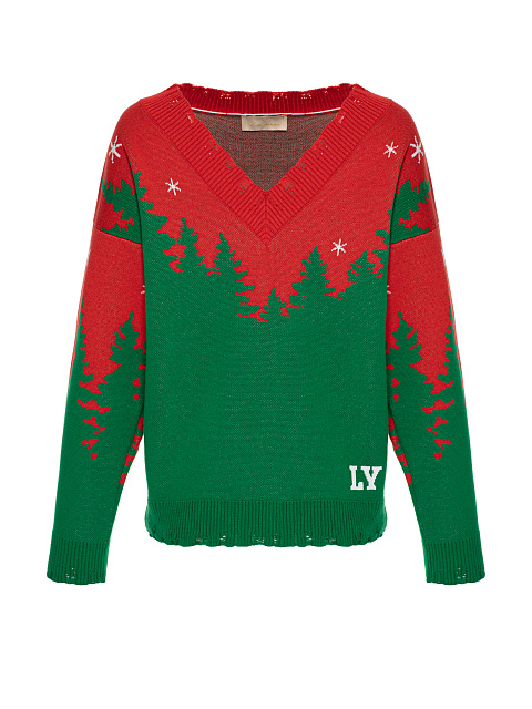 Зелено-красный пуловер с лесным пейзажем, 1