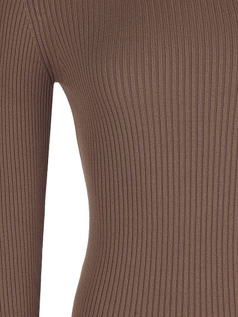 Коричневая трикотажная водолазка в рубчик, 3