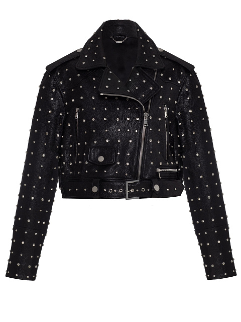 Укороченная черная косуха с кристаллами, 1