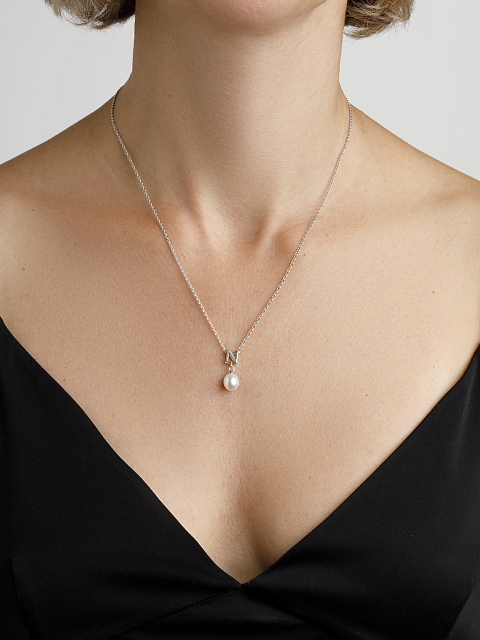 Колье из серебра с кулоном с буквой N и жемчужиной, 2