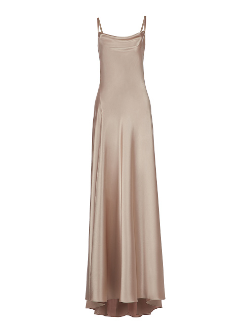 Бежевое платье-макси из шелка, 1
