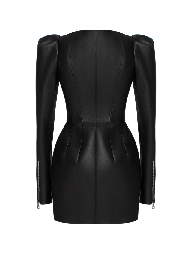 Black Zipper Leather Dress, 2