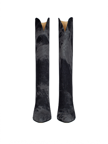 Серые сапоги из денима на высоком каблуке, 2