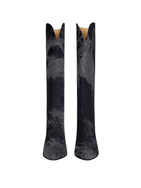 Серые сапоги из денима на высоком каблуке, 2