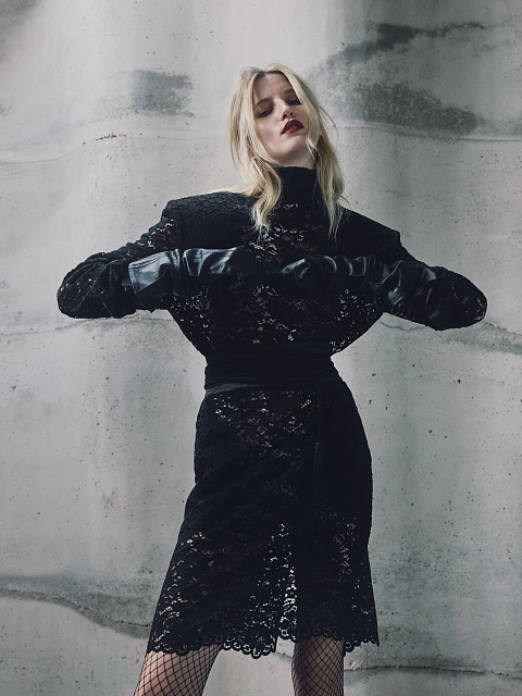 Черное платье-миди из кружева, 6