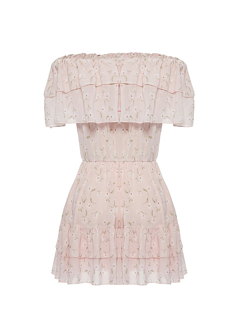 Светло-розовое шифоновое платье-мини с открытыми плечами, 2 Светло-розовое шифоновое платье-мини с открытыми плечами, 2