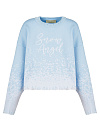 Пуловер светло-голубого цвета, с надписью "Snow angel", дырки