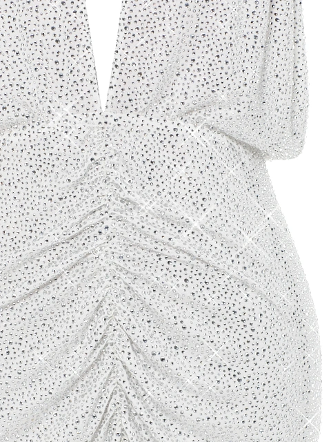 Белое платье-мини из трикотажа с открытой спиной и стразами, 4