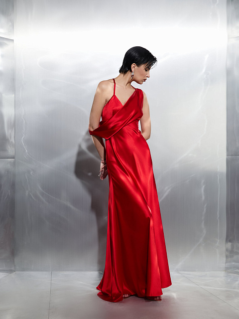 Красное платье-макси из шелка, 8