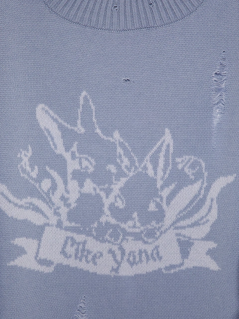 Лавандовый свитер из хлопка с принтом и дырками, 3