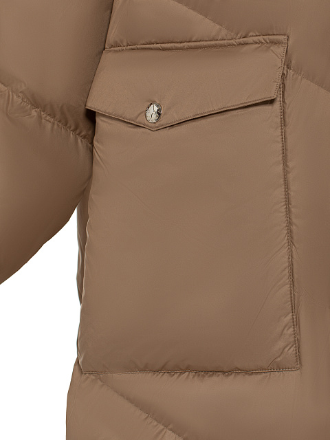 Бежевый длинный пуховик с капюшоном, 7