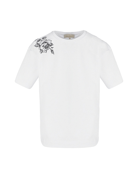 Белая хлопковая футболка с принтом на плече, 1 Белая хлопковая футболка с принтом на плече, 1