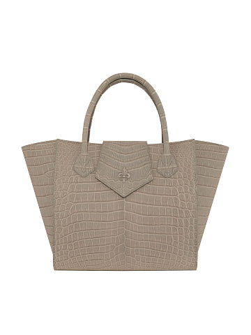 Бежевая сумка-трапеция с клатчем из кожи крокодила, 1