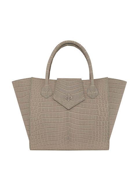 Бежевая сумка-трапеция с клатчем из кожи крокодила, 1
