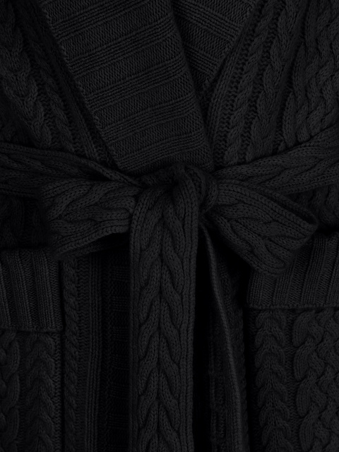 Черное вязаное пальто из шерсти мериноса и кашемира, 4 Черное вязаное пальто из шерсти мериноса и кашемира, 4