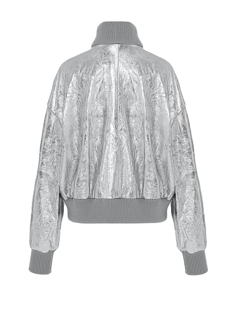 Серебристый бомбер из мятой кожи, 6