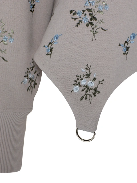 Светло-серая толстовка с баской и цветочной вышивкой, 3