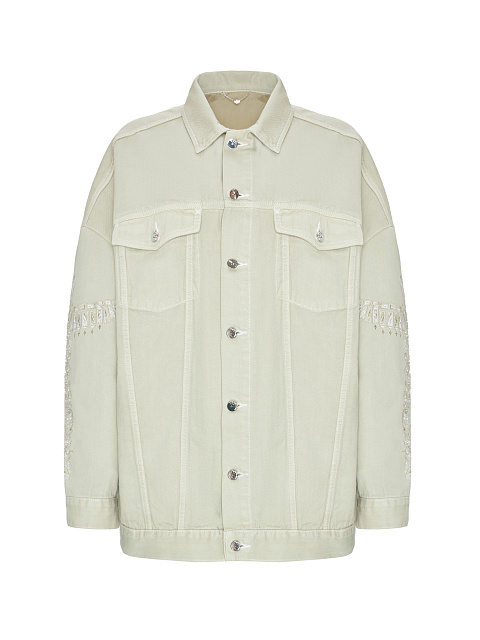 Бежевая джинсовая куртка с вышивкой, 1 Бежевая джинсовая куртка с вышивкой, 1