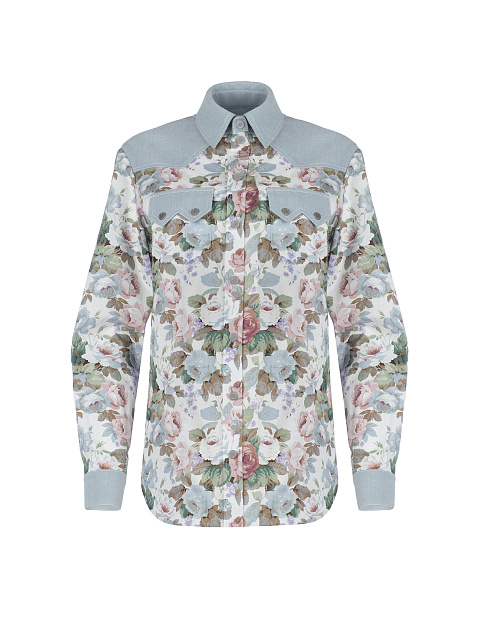 Голубая рубашка с флористическим принтом, 1