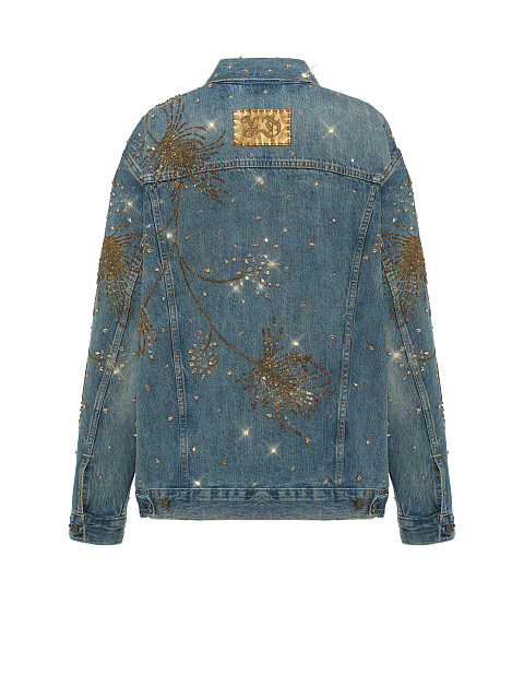 Синяя джинсовая куртка с вышивкой бисером и кристаллами, 2