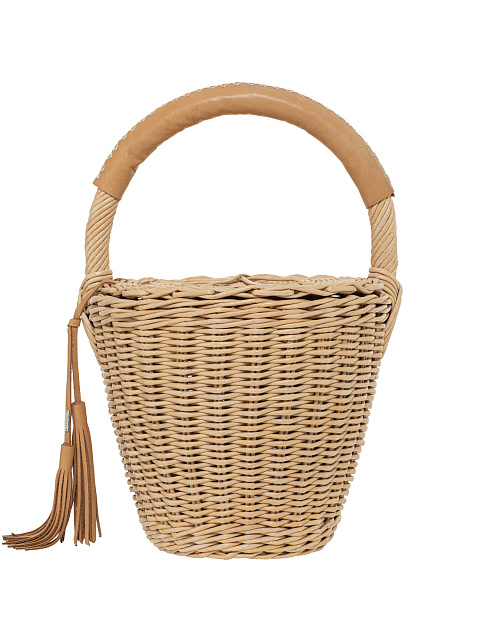 Бежевая сумка-корзина с декором из кожи песочного цвета, 1