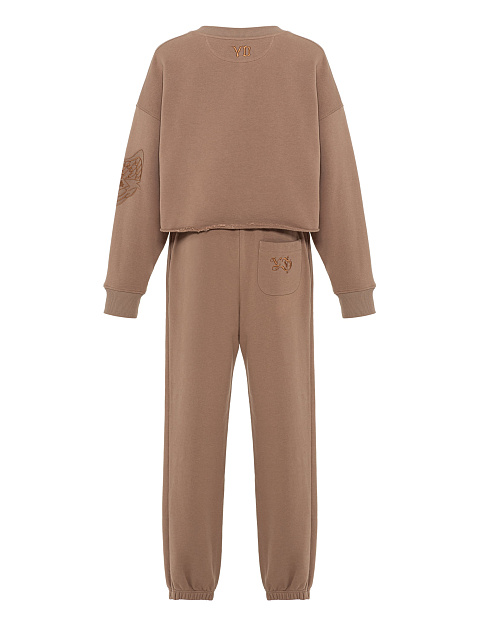 Бежевый трикотажный костюм с вышивкой Peace, 2