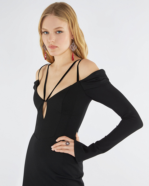 Черное трикотажное платье со стразами, 6