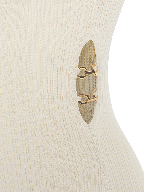 Бежевое вязаное платье-миди с вырезами по бокам, 3