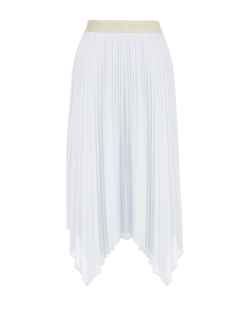 Белая плиссированная юбка-миди с асимметричным подолом, 1