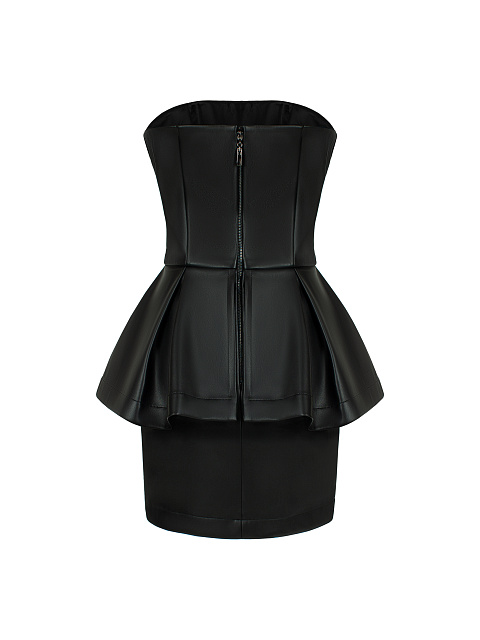 Черное платье-мини из эко-кожи с баской, 2 Черное платье-мини из эко-кожи с баской, 2