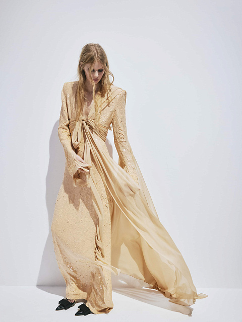 Бежевое платье-макси с пайетками, 2